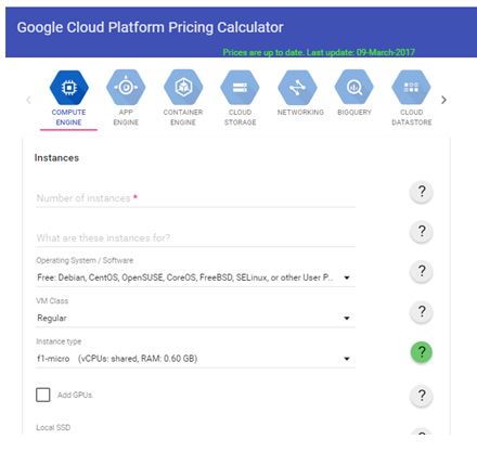 Google Cloud Costs Calculator