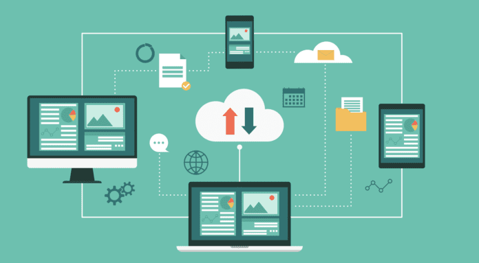 A network of endpoint devices connect to cloud computing infrastructure.