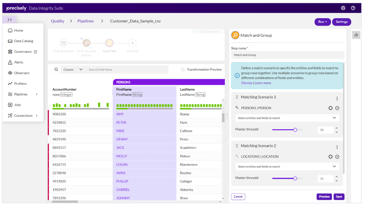 Precisely Data Integrity Suite interface.